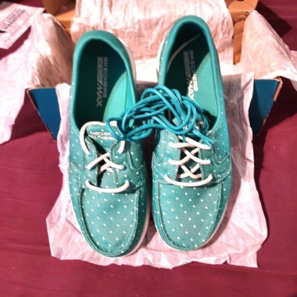 Skechers Go Walk Lite Turquoise Polka Dot Goga Max Sneakers Size 9.5M NWT - Picture 2 of 7